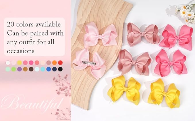 JOYOYO 40Pcs 4.5" Hair Bows Alligator Clips, Grosgrain Ribbon Girls Bows Clips Barrettes Hair Accessories for Baby Girls Toddlers Kids Teens (4.5inch,20 Colors in Pairs)