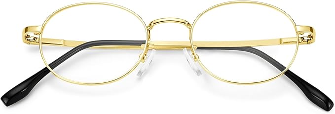 Dollger Oval Blue Light Glasses for Women Retro Anti Bluelight Blocker Glasses Men for Computer Small Metal Frame Eyeglasses