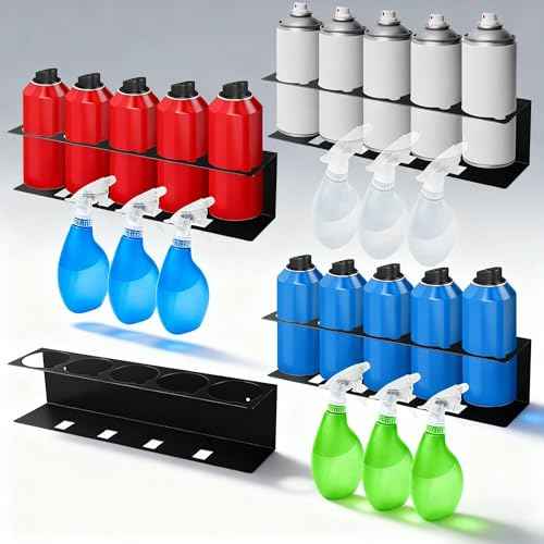 LEIFIDE 4 Pcs Spray Bottle Holder, Wall Mounted Spray Bottle Holder Rack, Mechanic Paint Can Organizer, Garage Wall Mount Shelf, Utility Storage Rack, Tool Storage