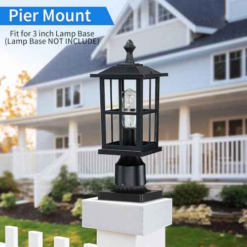 3 Inch Post Lights Outdoor Hard Wired 2Pack, Waterproof Outside Lamp Posts Outdoor Lighting Fixtures Pier Mount, Electric Black Aluminum Pillar Lights for Gate Patio Garden, Bulb Not Included