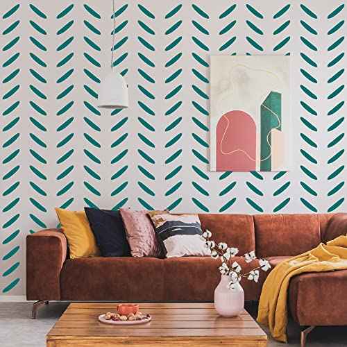 6 Pack 14'' Modern Herringbone Geometric Brick Hexagon Boho Lines Wall Stencils for Painting Large Pattern on Wall, Reusable Decorative Template for Scandinavian Painting Wall D?cor