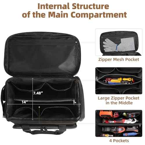14-Inch Tool Bag for Men,300D Nylon Tool Bag with Multiple Pockets for Organizing Accessories,Heavy-Duty Tool Bags for Men with Thick and Durable Bottom