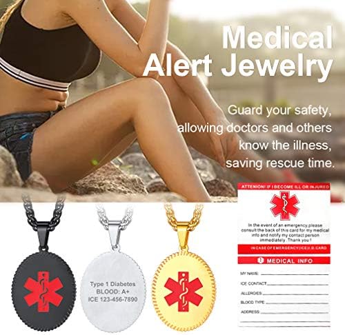 Supcare Medical Alert Necklace for Men Women, Stainless Steel Engraved Medical Emergency Pendant,Customized Medical ID Jewelry(16 Types)