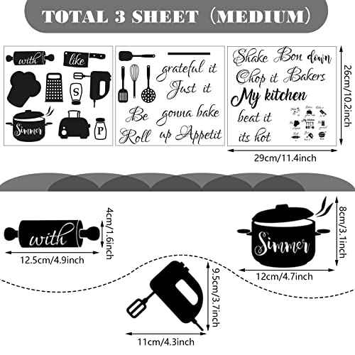Seajan 4 Pcs Kitchen Wall Stickers Kitchen Quotes Wall Decals with Funny Lettering Vinyl Fun Utensils Sticker Peel and Stick Arts for Fridge Restaurant Bar Home Decoration