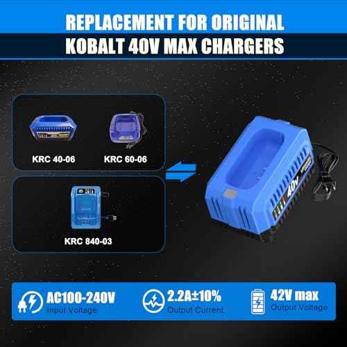 Replacement for Kobalt 40v Battery Charger KRC 40-06 KRC 60-06 KRC 840-03, Compatible with Kobalt 40-Volt Li-Ion Battery KB 240-03 KB640-03 KB 240-06 KB640-06 KRC40-06 KB340C-06 KB245-06 KB440-03