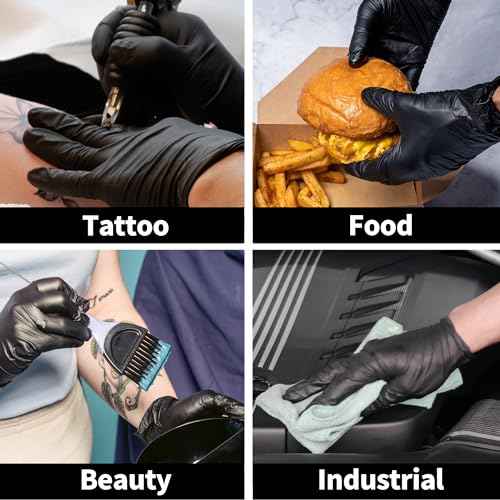 Basic Vinyl Exam Gloves, 4 mil Safty Glove Latex-Free & Powder-Free, SGBE 8004 Synmax Disposable Medical Glove X-Large, Black (Pack of 10,1000 units)