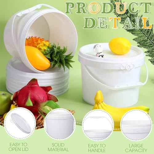 Leinuosen 8 Pcs 2 Gallon Plastic Food Safe Bucket with Lid and Handle Durable Heavy Duty Bucket Set Pail Container for Multipurpose Storage Paint Art Crafts Projects(White)