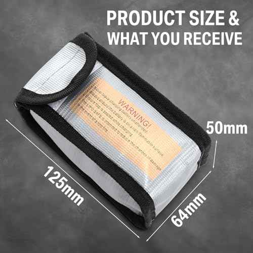 Aliceset 8 Pcs Lipo Battery Bag Lithium Battery Storage, Fireproof and Explosion Proof Bags Guard Safe Pouches 125 mm for Charging Home Travel Office Supplies