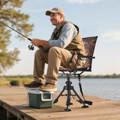 VEVOR Hunting Chair, 360¡Æ Silent Swivel, Foldable Portable Blind Chair, Heavy-Duty Steel Frame Ground Stool Seat, with Armrests, Cover, Anti-Sink Feet, Height Adjustable, 350 Lbs Capacity for Camping