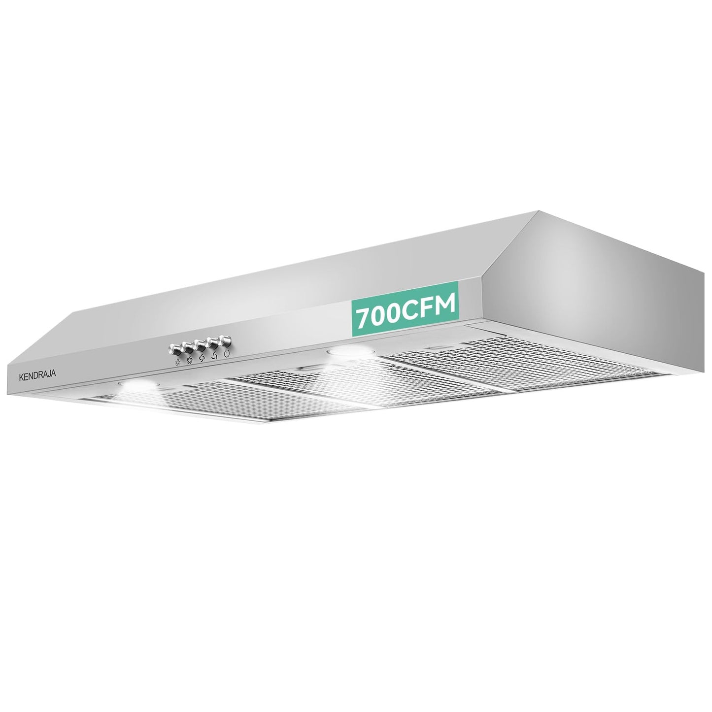 Kendraja 36 Inch Under Cabinet Range Hood | 700 CFM Stainless Steel | Convertible Ducted/Ductless | Washable Grease Filters | 3 Speed Fan | LED Lighting | Includes Charcoal Filters