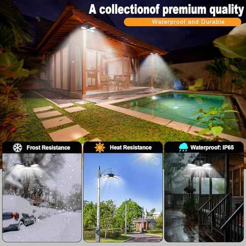 Solar Shed Light Outdoor Indoor Upgrade 1200LM 174LED 4 and 1 Heads Motion Sensor Pendant Light Daytime Work Light with 5 Lighting Modes Remote Control IP65 Waterproof for Barn Gazebo Shop 2 Pack