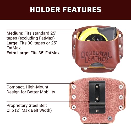 Occidental Leather Clip-On Tape Holster - Holds Up to a 30¡¯ Tape or 25¡¯ FatMax - Proprietary Steel Clip - Heirloom Quality Leather - Made in USA