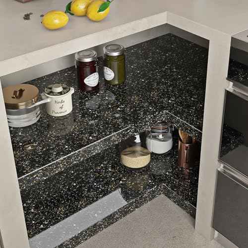 Livelynine Black and Gold Granite Contact Paper for Countertops Waterproof Counter Top Covers Renter Friendly Countertop Peel and Stick Wallpaper Kitchen Vinyl Wrap Bathroom Sink Table Desk 15.8x78.8