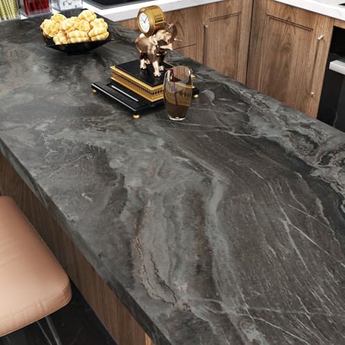 Wallercity Matte Brown Marble Contact Paper Granite Peel and Stick Countertops Wallpaper for Kitchen Bathroom Cabinets Vinyl Waterproof Marble Wall Paper for Home Decor 15.8''x78.7'' Decorative Film