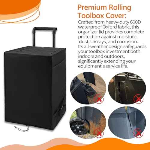 Rolling Tool Box Cover for Stackable Tool Box System with Wheels,Utility Storage 600D Waterproof Dustprood foldable Tool Chest Organizer Covers Accessories for Outdoor/Indoor Black,Cover Only