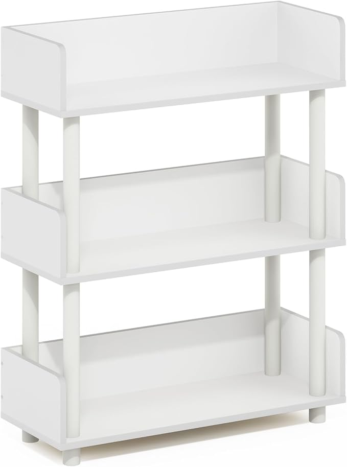 Furinno Turn-N-Tube Display Shelf, 3-Tier Storage Shelves with Side Panels, Open Shelves Book Shelf with Rounded Corner Top Edges, for Organization and Storage, Living Room, Home Office, White