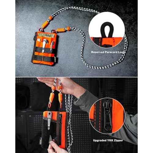 VIPERADE VE16R EDC Pocket Pouch with Strap, 5 EDC Pocket with 2 Zipper Pockets, Pocket Ogranizer for Men, Small EDC Sling Organizer Bag, Slim EDC Wallet Multitool Pocket Pouch (XPAC-Hot Orange)