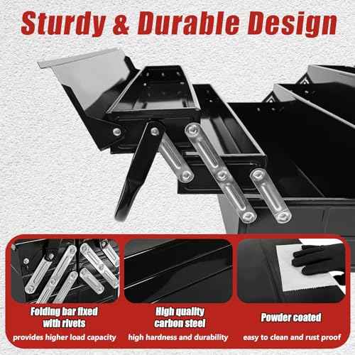 Metal Cantilever Tool Box, 21" Fold Out Steel Tool Box with Handle 3-Tier 5 Tray, Portable Metal Tool Storage Box Organizers for Home Studio Auto Repair Factory