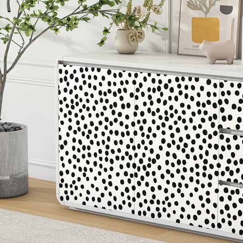 Modern Peel and Stick Wallpaper 17.3" x 78.8" Self Adhesive Wallpaper Black and White Contact Paper Polka Dot Removable Wall paper Decorative for Bedroom Bathroom Cabinets and Countertops Vinyl Roll