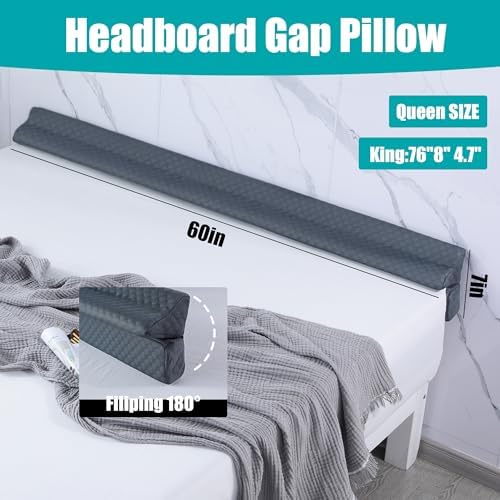 HOMBYS Bed Wedge Pillow for Headboard,Foldable Bed Mattress Gap Filler King Size,Pillow Wedge for Headboard Gap, High Density Foam Bed Crack Pillow,Multifunctional Bed Spacer Filler from Wall,Grey