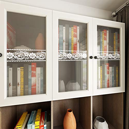 VEELIKE Lace Border Window Sticker Transparent White Removable Peel and Stick Wallpaper Wall Waist Line Sticker for Wall Glass Window Door Home Decor DIY (4 inch¡¿32.8 ft)