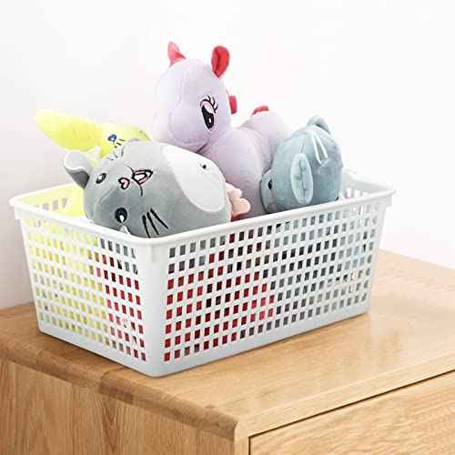 3-Pack Large Plastic Storage Basket, Plastic Storage Bin, White