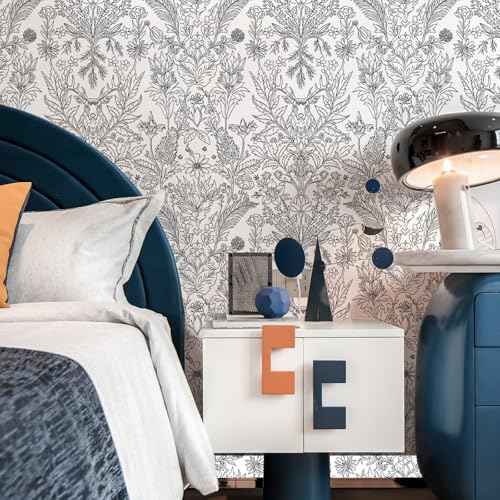 Black and White Deer Wallpaper 17.3"¡¿120" Nature Plant Peel and Stick Wallpaper Contact Paper Removable Self Adhesive Vinyl Wall Paper for Bedroom Living Room Cabinet