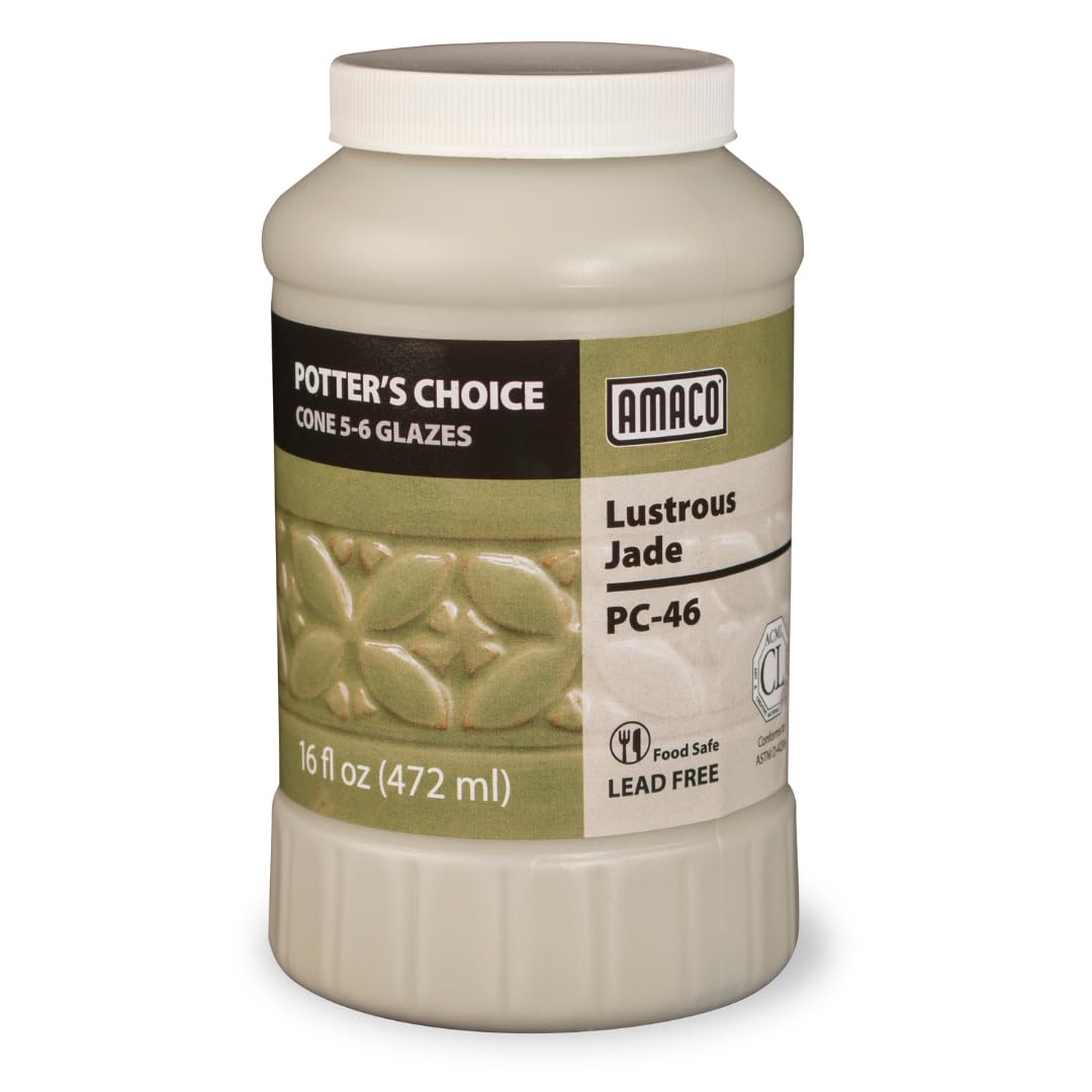 AMACO Potter's Choice PC-46 Lustrous Jade Green High Fire Glaze Pint, 16 oz. (473 mL), Layerable Mid-High Fire Cone 5-6 (PC) Liquid Ceramic Pottery Glaze for Bisque