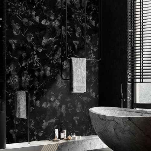 Black Peel and Stick Wallpaper 15.74" x 118.11" Embossed butterfly Vintage Textured Wall Paper Retro Solid Black butterfly Contact Paper Self Adhesive Wallpaper for Countertop Cabinets Bedroom