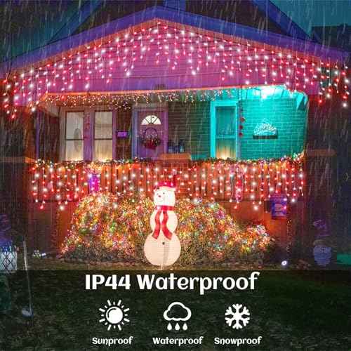 132ft Icicle Lights for Outside, Red and White Christmas Lights Outdoor Indoor, 1280 LED Twinkle With 240 Drops Short Curtain for Thanksgiving Room Home Wall Bedroom Window Decoration