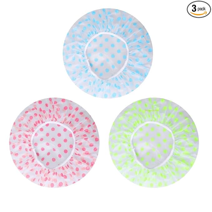 Shower Cap, 3 Pcs Waterproof Reusable Shower Caps Bath Hair Hat for Women Men Kids