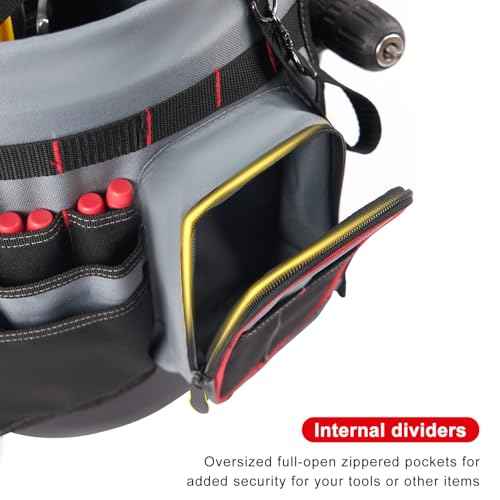 IRONLAND Bucket Tool Organizer Fit 3.5-5 Gallon Bucket, 64 Pockets, Bucket Tool Caddy Organization for Garden, Construction, Carpenter, Electrician, Builder red