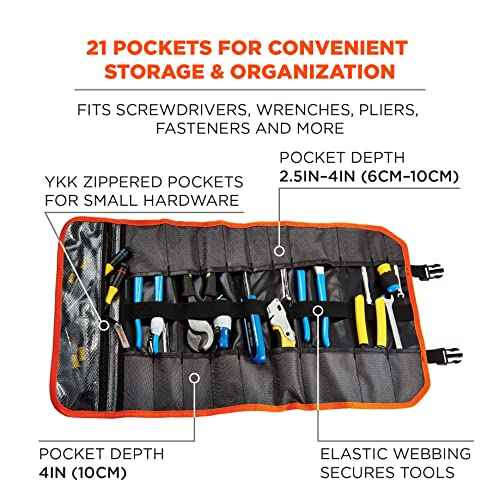 Ergodyne Arsenal 5871 Tool Roll-Up Pouch, 21-Pockets, Polyester, Black , Tall
