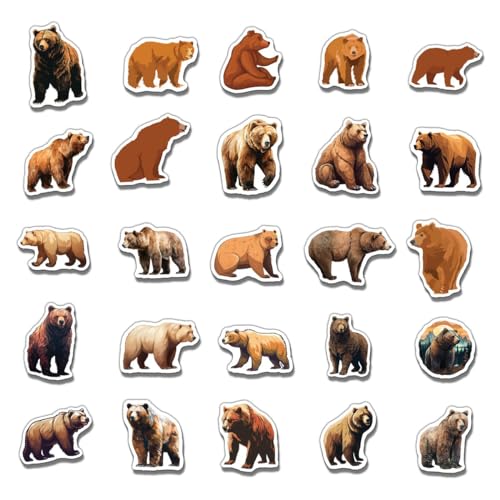 Pack 50 Pcs Cute Animal Brown Bear Stickers for Water Bottles Waterproof Laptop Luggage Computer Scrapbooking Teens Adults Girls Boys Aesthetic Sticker Packs Small Vinyl Decals