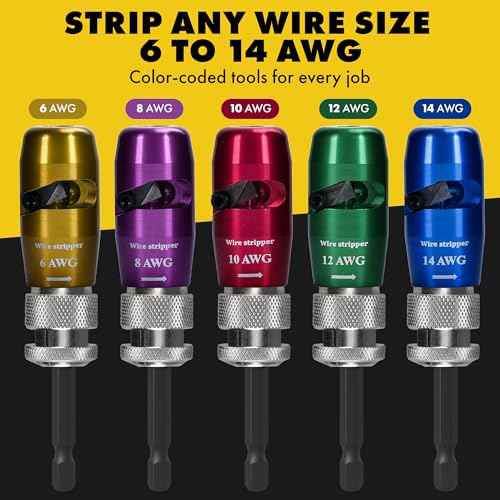 Wire Stripper for Drill - Electrical Wire Twister Tool for Drill, 6/8/10/12/14 AWG Kit with Socket Bit Holder, Hex Shank Adapter, Keychain, Screwdriver Extension, Quick Change Bit Organizer