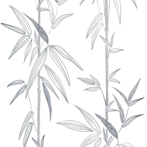 Peel and Stick Grey and White Leaf Wallpaper - Boho Removable Bamboo Contact Paper for Walls - Self Adhesive Decorative Paper 17.3" x 118"