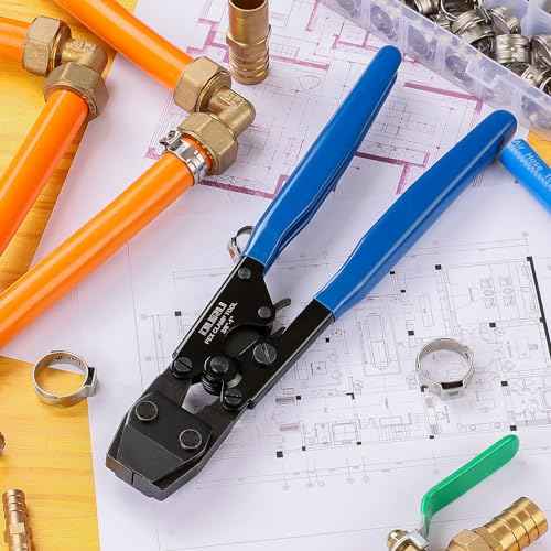 Pex Crimping Tool Crimper with Stainless Steel Pex Clamps(20pcs 1/2",10pcs 3/4") Ratchet Pex Clamp Crimp Cinch Tool from 3/8" to 1"