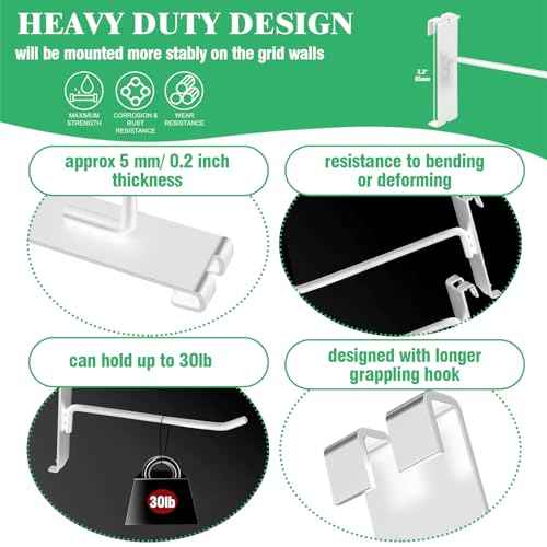 40Pcs 4" 6" 8" 10" Gridwall Display Hooks Assortment Set, White Metal Grid Wall Panel Hanging Display Hook for Garage Shop Retail Storage, Wire Diameter 5mm// 0.2¡°