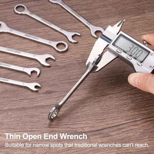 HARFINGTON 2pcs Thin Combination Wrench 3/16" 30Cr13 Stainless Steel Quenching Polish Mini Combination Spanner with Offset 12-Point Box End and 15¡Æ Angled Open End for Auto Repairs