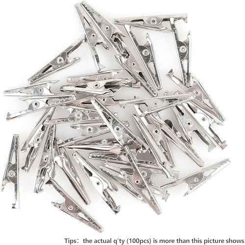 100 Pack Mini Clamps Alligator Clips for Crafts & Electrical, Small Metal Clips for Joints 35 mm Alligator Clamp for Crafting, Gator Clips Clamps Bulk for Crafts Holding (Silver£©