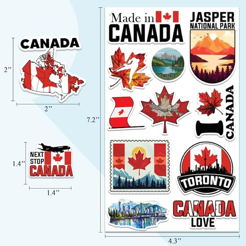Canada Travel Stickers 50 Pieces Vinyl Waterproof Decal for Laptop Water Bottle Phone Car Window Bike Motorcycle Stakeboard Scrapbook Canadian Vacation Sticker Gifts