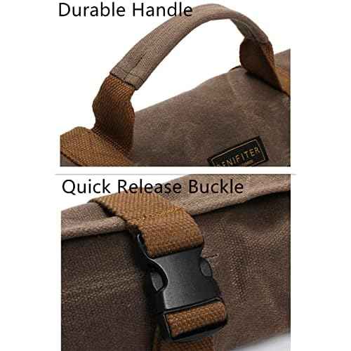 Denifiter Tool Bag, Heavy Duty 16oz Waxed Canvas Tool Roll Up Pouch Tool Organizer, (L) 25" X (H) 14.5" Gray