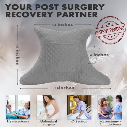 Hysterectomy Pillow with Pocket, Hysterectomy Recovery Abdominal Pillow, Post Surgery Pillow for Abdomen, C-Section Recovery Pillow, Mastectomy, Tummy Tuck, Hernia, Abdominal Surgery Must Haves