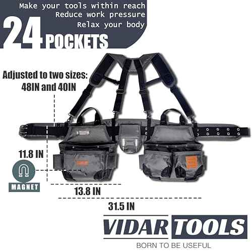 Tool belt,Tool Belts for Men with Suspenders and Magnetic Tool Pouch.Heavy Duty Carpenter/Construction Tool Belt.
