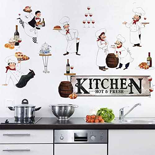 Runtoo Chef Kitchen Wall Art Stickers Wine Food Cooking Quotes Wall Decals Kitchen Dining Room Decor