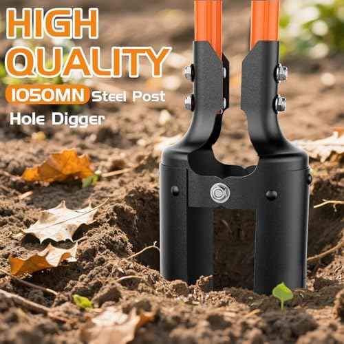 Post Hole Digger, Heavy Duty Post Hole Digger with Fiberglass Handle, Carbon Steel Blades, Manual Hole Digger, with Anti-Slip Handle for Digging Gardening Outdoors, 58-Inch, Orange & Black