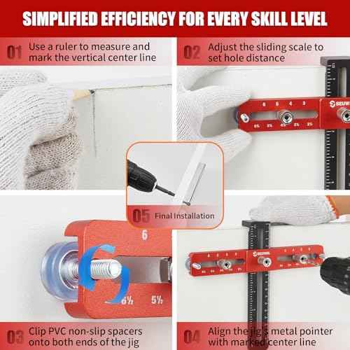 Cabinet Hardware Jig,Cabinet Handle Jig for Drawers Cabinets,Adjustable Cabinet Hardware Template Tool for Knobs,Handles and Pulls,Self-Centering Drill Guide for Precise Installation