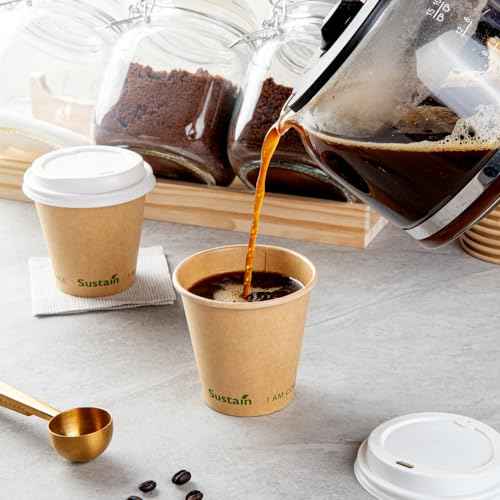 Restaurantware-Sustain 8 Ounce BPI-Certified Hot Cups, 50 Single Wall Coffee Cups - Lids Sold Separately, Leakproof PLA Coating, Compostable Kraft Paper Cups, For Hot Or Cold Drinks