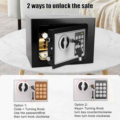 Mini Electronic Safe Box with Digital Keypad & Keys, Small Safe Deposit Boxes with Coin Slot, Safety Boxes for Home Office Dorm, Drop-resistant & Durable, For Cash, Jewelry, Passport