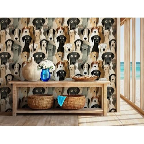 Peel and Stick Wallpaper Dog Removable Wallpaper Shiplap Brown Self Adhesive Contact Paper for Home Bedroom Stick On Wall Decor 17.3in x 9.8ft